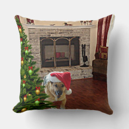 Santa German Shepherd Hund efter Julgran Kudde