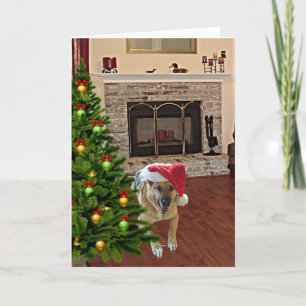 Santa German Shepherd Hund efter Julgran, ZKA Helgkort
