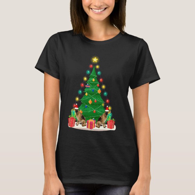Santa German Shepherd Hund Julgran Funny Xma T Shirt (Framsida)