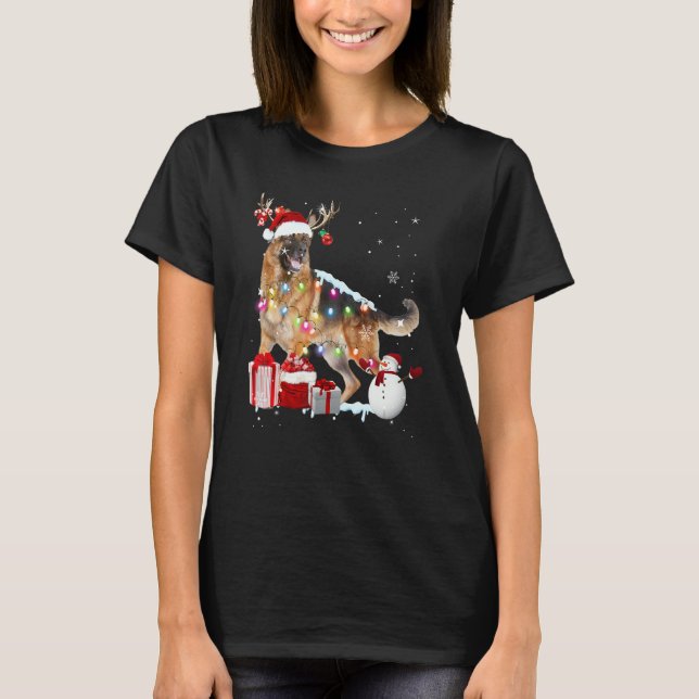 Santa German Shepherd Reindeer Christmas Lights  X T Shirt (Framsida)