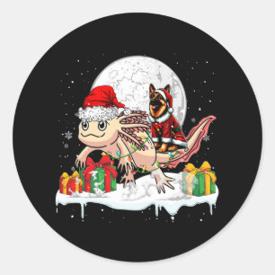 Santa German Shepherd Riding Axolotl jul Own Runt Klistermärke