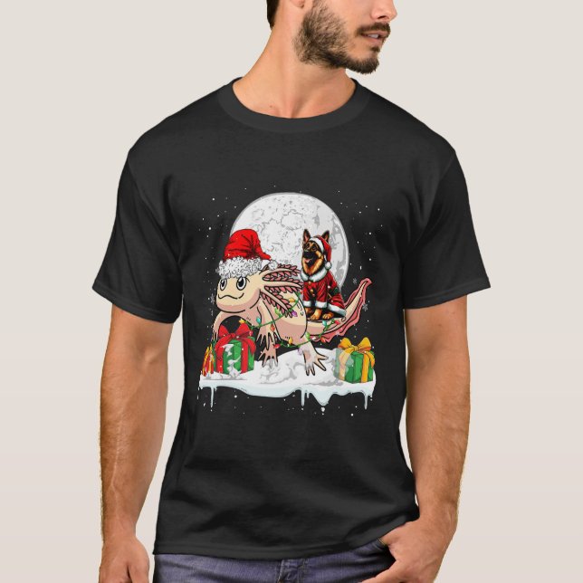 Santa German Shepherd Riding Axolotl jul Own T Shirt (Framsida)
