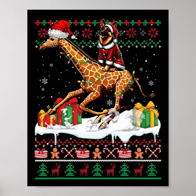 Santa German Shepherd Riding Giraffe jul Swe Poster (Framsidan)