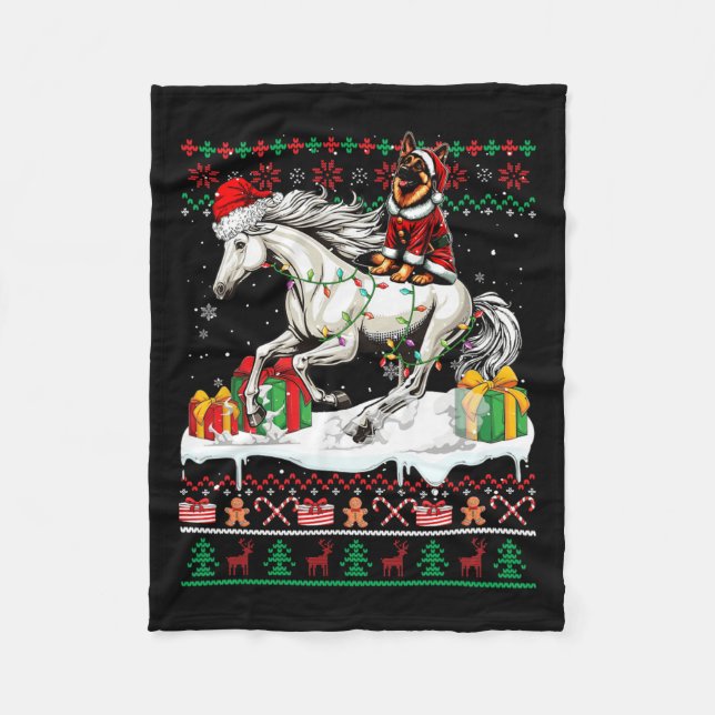 Santa German Shepherd Riding Horse jul Sweat Fleecefilt (Framsidan)