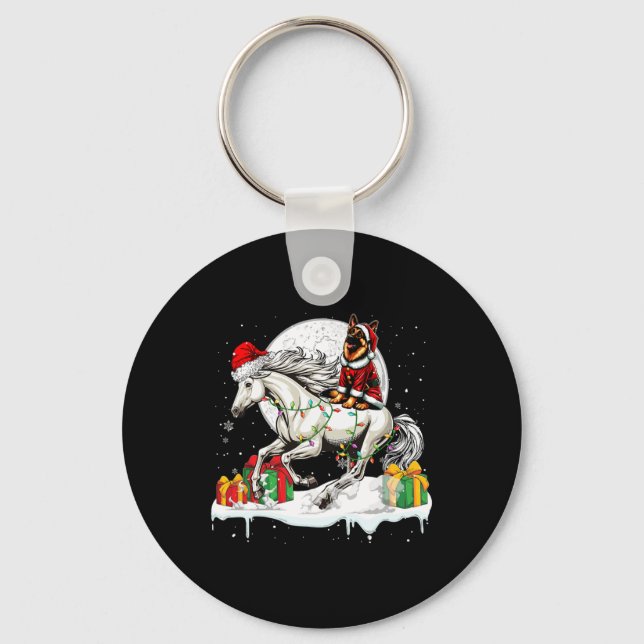 Santa German Shepherd Riding Horse julägare Nyckelring (Framsida)