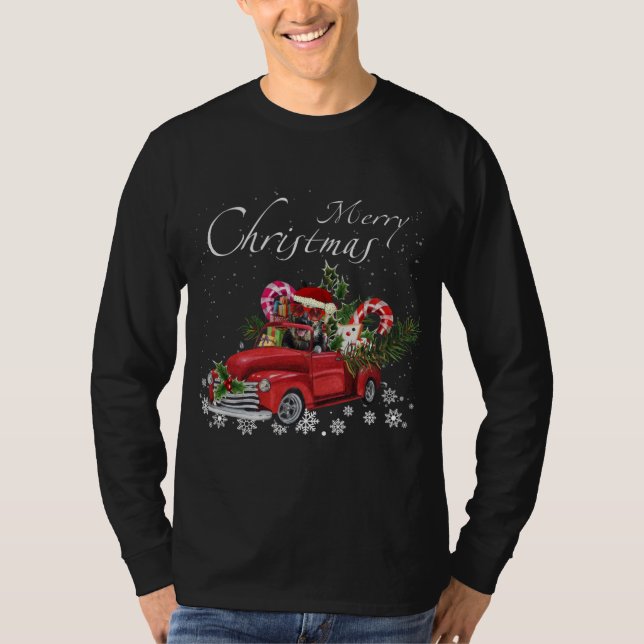 Santa German Shepherd Riding Red Lastbil Merry Chr T Shirt (Framsida)