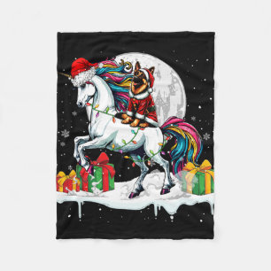 Santa German Shepherd Riding Unicorn jul Own Fleecefilt