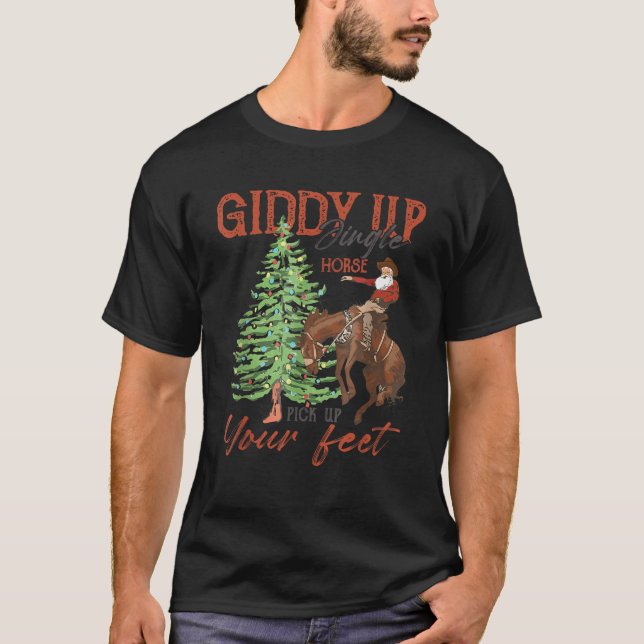 Santa Giddy upp Plockan för Jingle Horse på din ma T Shirt (Framsida)