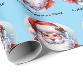 Santa Giftwrap with Personalized Name Blue Presentpapper