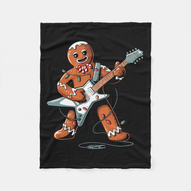 Santa Gingerbread Playing Guitar Funny Christmas P Fleecefilt (Framsidan)