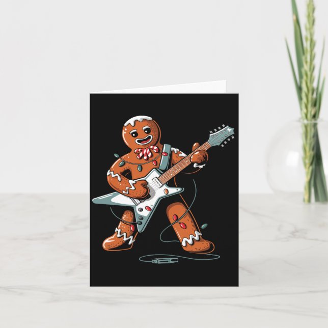 Santa Gingerbread Playing Guitar Funny Christmas P Kort (Framsida)