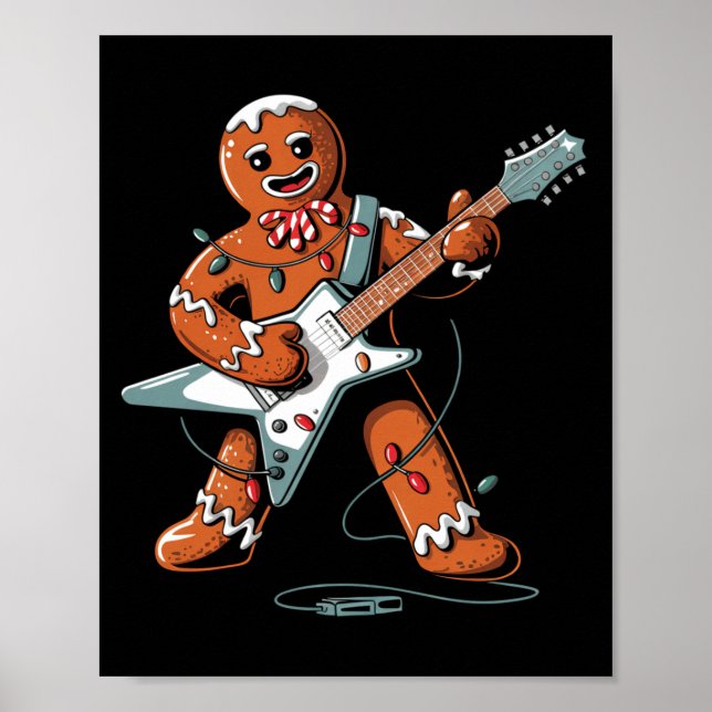Santa Gingerbread Playing Guitar Funny Christmas P Poster (Framsidan)