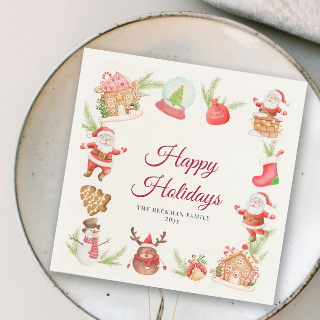 Santa Gingerbröd House Julafton Julfest Pappersservett (Santa Gingerbread House Xmas Holiday Party Napkins)