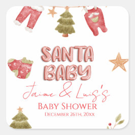 Santa Girl Boy Holiday Baby Shower Fyrkantigt Klistermärke