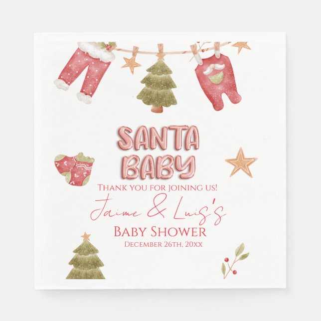 Santa Girl Boy Holiday Baby Shower   Pappersservett (Framsidan)