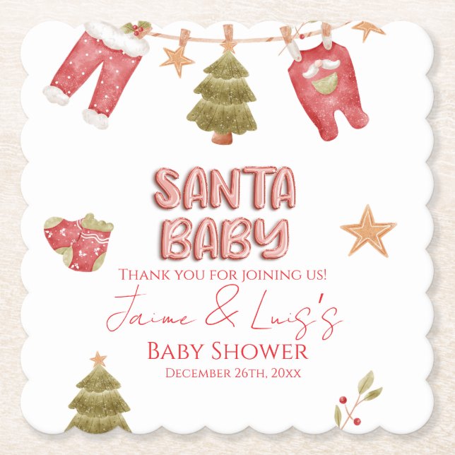 Santa Girl Boy Holiday Baby Shower   Underlägg Papper (Framsida)