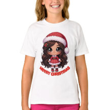 Santa girl meery christmas tshirt