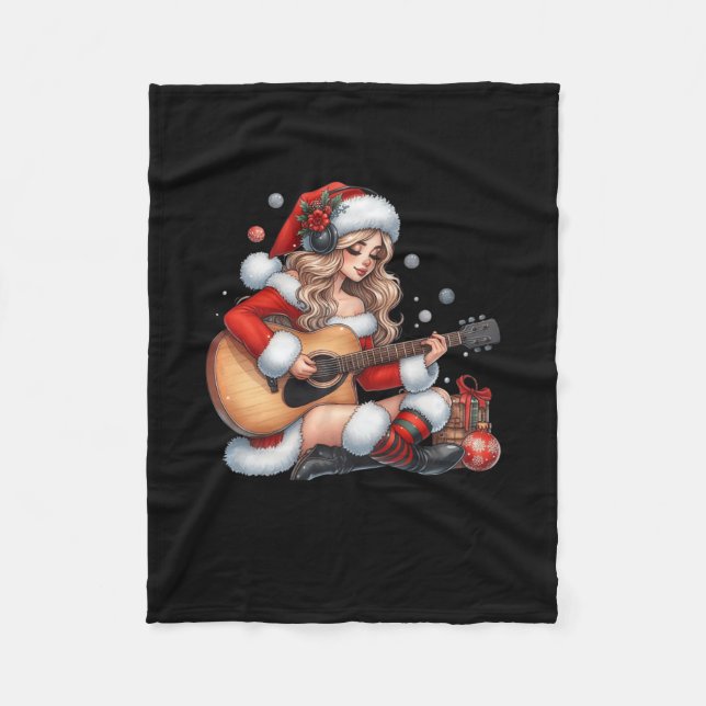 Santa Girl spelar Guitar Roligt jul Music Kärlek Fleecefilt (Framsidan)
