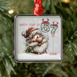 Santa Glad År Sex Sju Julgransprydnad Metall