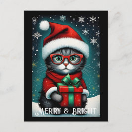Santa Glass Cute Kattunge Gift Snowy jul Vykort