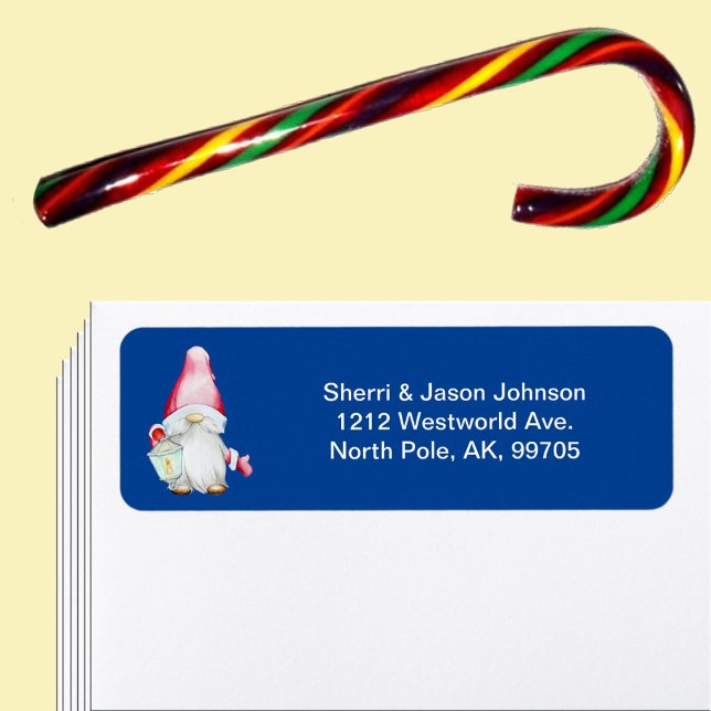 Santa Gnome för Helgdagar jul Blue Adress Returadress Etikett (Santa Gnome for Holidays Christmas Blue Address Label)