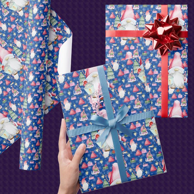 Santa Gnome för Helgdagar jul Mönster Blue Presentpapper (Skapare uppladdad)