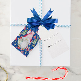 Santa Gnome för Helgdagar Mönster Blue jul Presentetikett