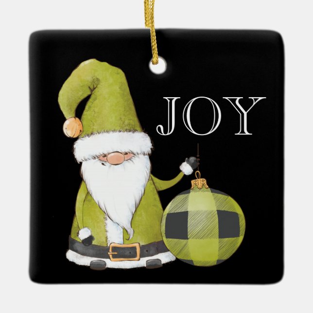 Santa Gnome Grönt Ornament Editable God jul (Framsida)