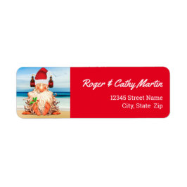 Santa Gnome i en Beer Hat Funny Helgdag Returadress Etikett