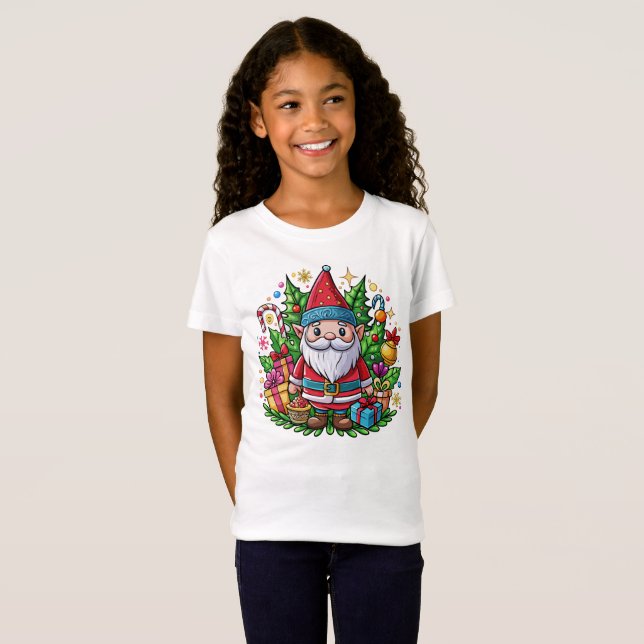 Santa Gnome med gåvor och Helgdag T Shirt (Hel framsida)