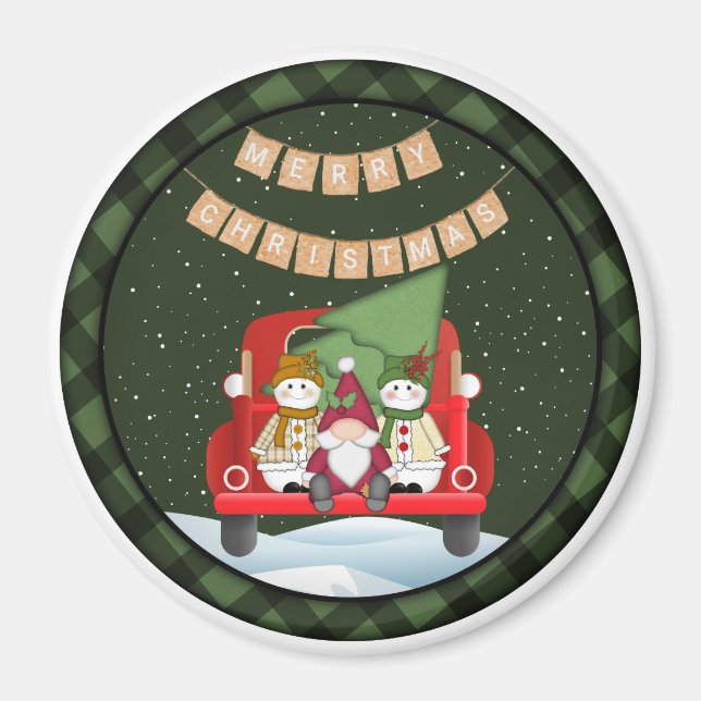 Santa Gnome och Snögubbar Magnet (Framsidan)