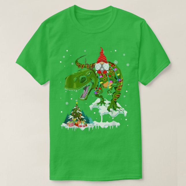 Santa Gnome Riding TRe Reindeer Julafton Light Äls T Shirt (Design framsida)