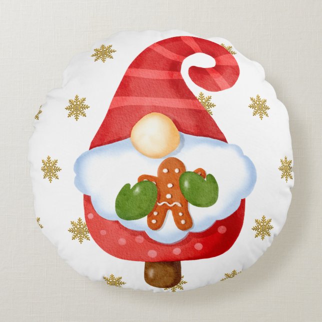 Santa Gnome Rund Kudde (Framsidan)