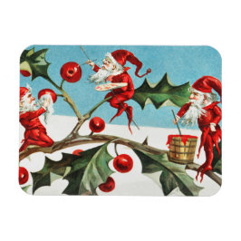 Santa gnomes painting holly berries magnet