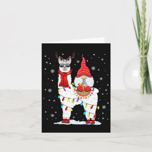 Santa Gnomes Riding Llama Reindeer Julljus Kort