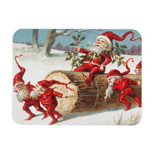 Santa gnomes som glider på en logg magnet