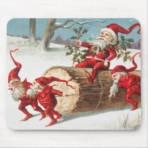 Santa gnomes som glider på en logg musmatta