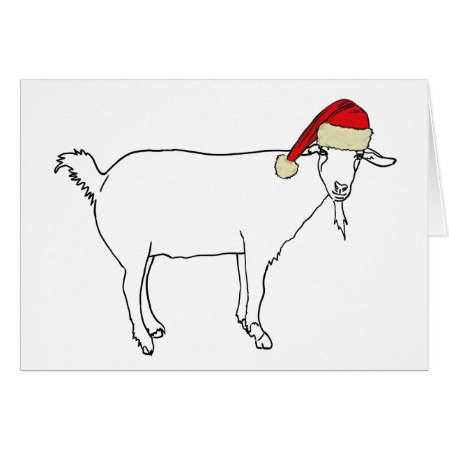Santa Goat Cute Simple Teckning Hälsningskort (Framsidan Horizontal)