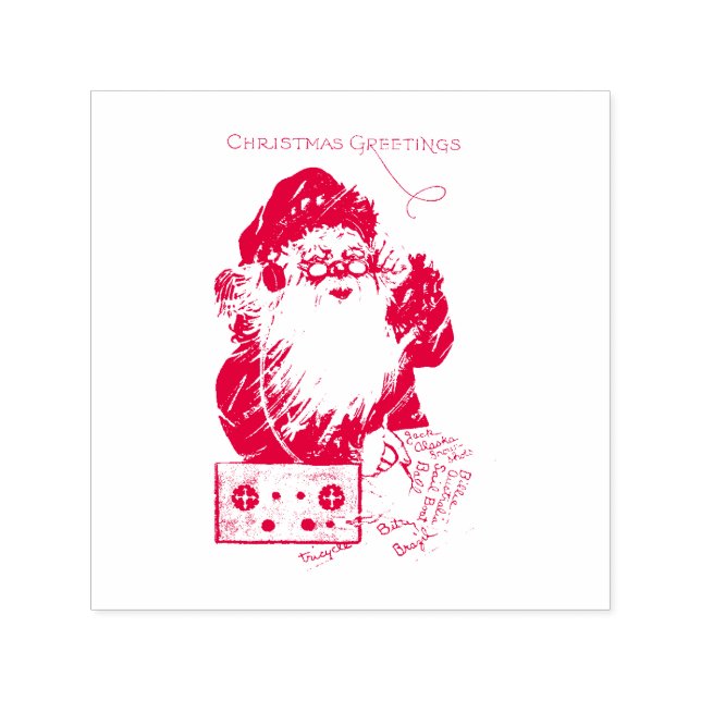 SANTA ~ GOD JUL HÄLSNING ~ SJÄLVFÄRGANDE STÄMPEL (Design)