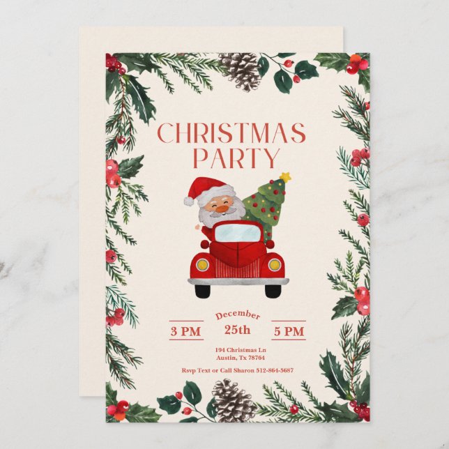 Santa God jul Party Inbjudningar (Fram/baksida)