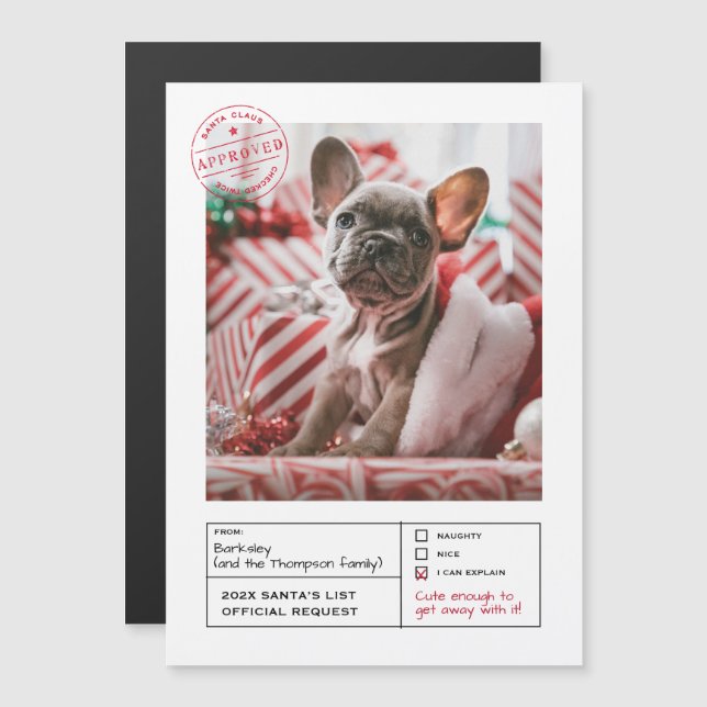Santa Godkänd Naughty eller Nice Form Photo Magnetisk Inbjudningskort (Fram/baksida)