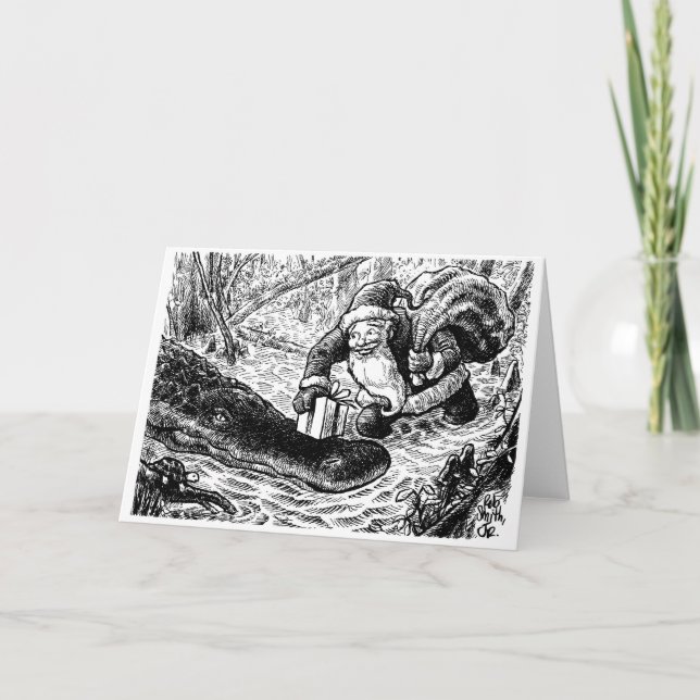 Santa Goes för en träskpromenk Helgkort (Framsida)