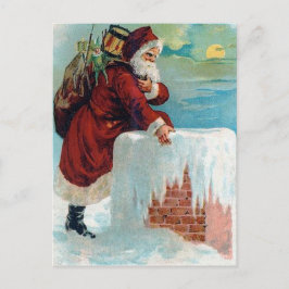 Santa Going Down the Skorsten Vintage jul Helg Vykort