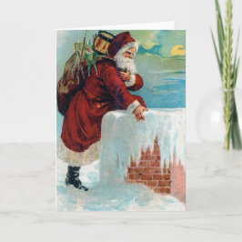Santa Going Down the Skorsten Vintage jul Helgkort
