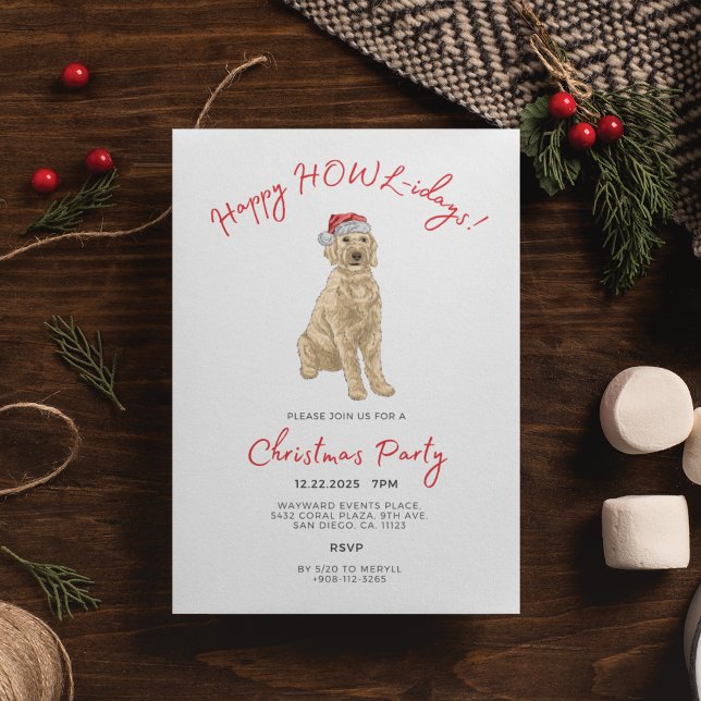 Santa Golden Doodle Watercolor Christmas Party Inbjudningar (Skapare uppladdad)