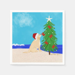 Santa Golden Hund jul Önskemål Napkins Pappersservett