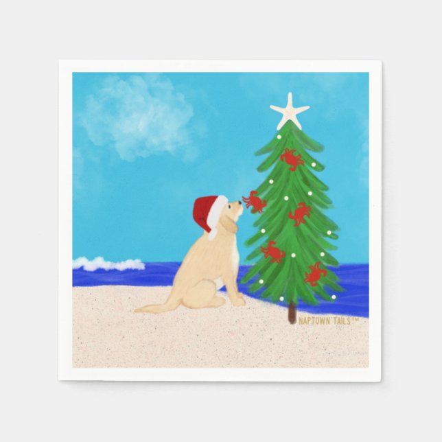 Santa Golden Hund jul Önskemål Napkins Pappersservett (Framsidan)