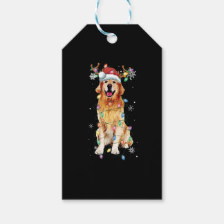 Santa Golden Retriev jul Ljus Träd Presentetikett