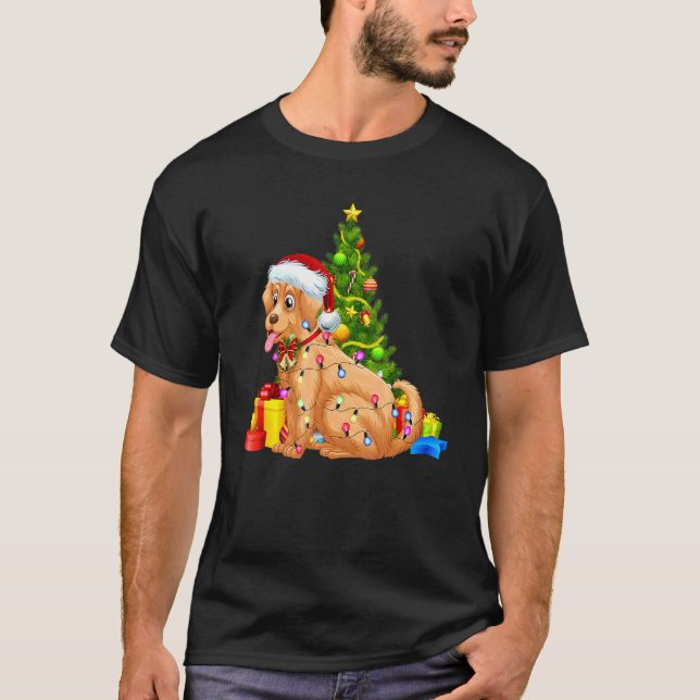 Santa Golden Retriever jul Ljus Hund Julafton H T Shirt (Framsida)