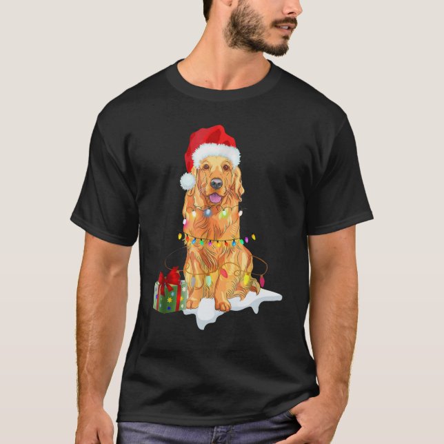 Santa Golden Retriever jul Ljus Julafton Gift T Shirt (Framsida)